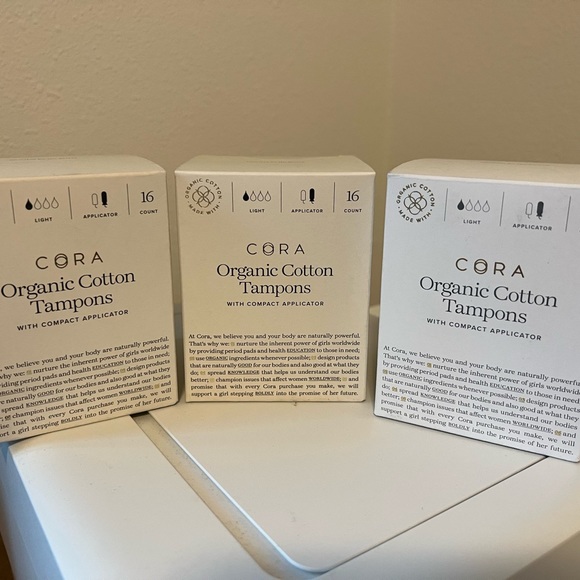 CORA Intimates & Sleepwear Cora Organic Cotton Tampons 3 Boxes Of